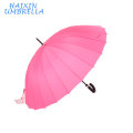 Super 27 &quot;Großhandel Chinesische Rosa Frauen Langer Griff Manual Öffnen 24 Rib Gerade Gehstock Großen Regen Regenschirm für Verkauf